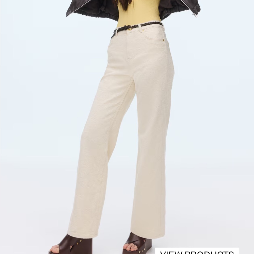 H&M Cream High-Waisted Embroidered Jeans